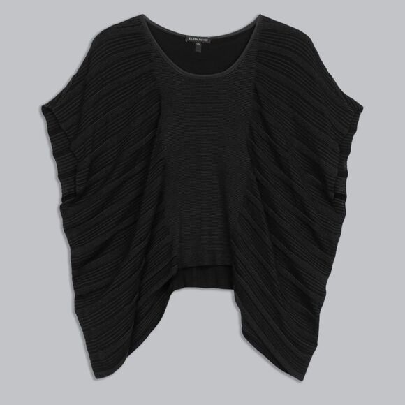 Eileen Fisher black Silk Sheen Stripe knit pullover sweater women’s size XL - Picture 1 of 7